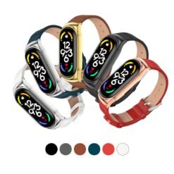 Correa de Cuero Para Xiaomi Mi Band 7 con Marco Metal Diseño