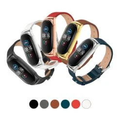Correa de Cuero Para Xiaomi Mi Band 3 y 4 con Marco Metal Diseño