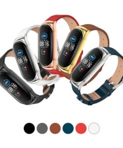 Correa de Cuero Para Xiaomi Mi Band 3 y 4 con Marco Metal Diseño