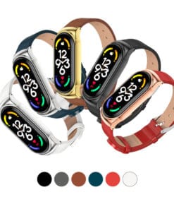 Correa de Cuero Para Xiaomi Mi Band 5 con Marco Metal Diseño