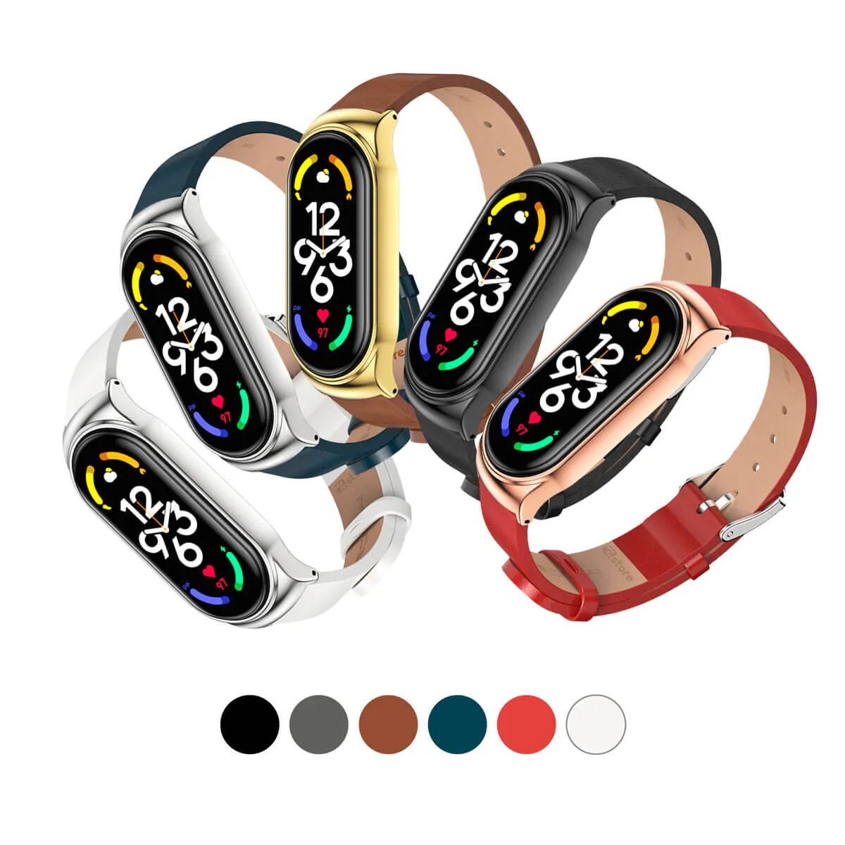Correa de Cuero Para Xiaomi Mi Band 5 con Marco Metal Diseño